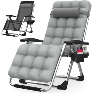 Oversized Zero Gravity Chair – Heavy-Duty Reclining Lounge with Cushion, Cup Holder & Headrest | 500 lb Capacity, Foldable