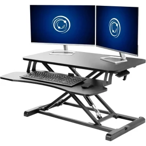 Sit to Stand Riser, Dual Monitor and Laptop Workstation with Wide Keyboard Tray